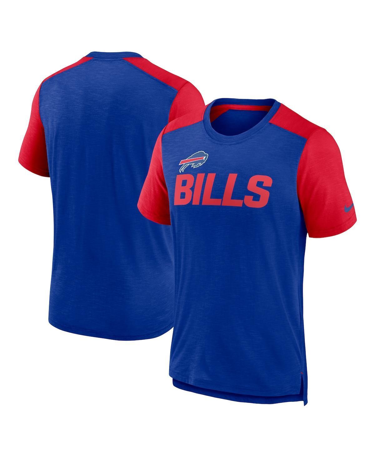 Men's Nike Heathered Royal/Heathered Red Buffalo Bills Color Block Team Name T-Shirt, Size: Medium, Blue Product Image