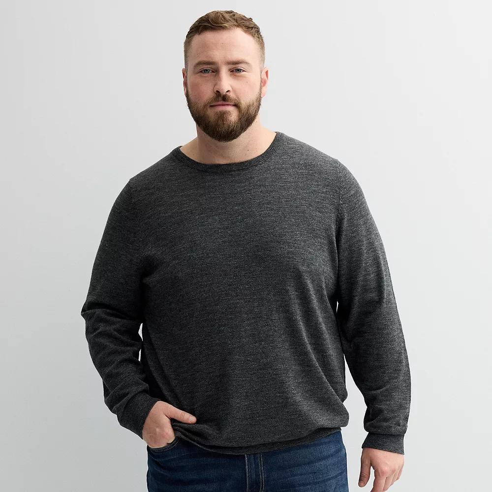 Big & Tall Sonoma Goods For Life® Crewneck Sweater, Men's, Size: Large Tall, Gray Black Grey Product Image