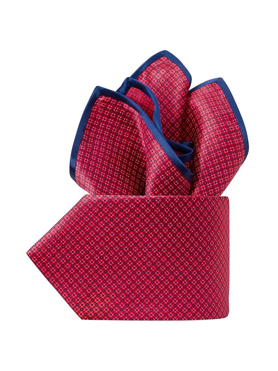 Mens Luxury Hand Printed Silk Tie Set Product Image