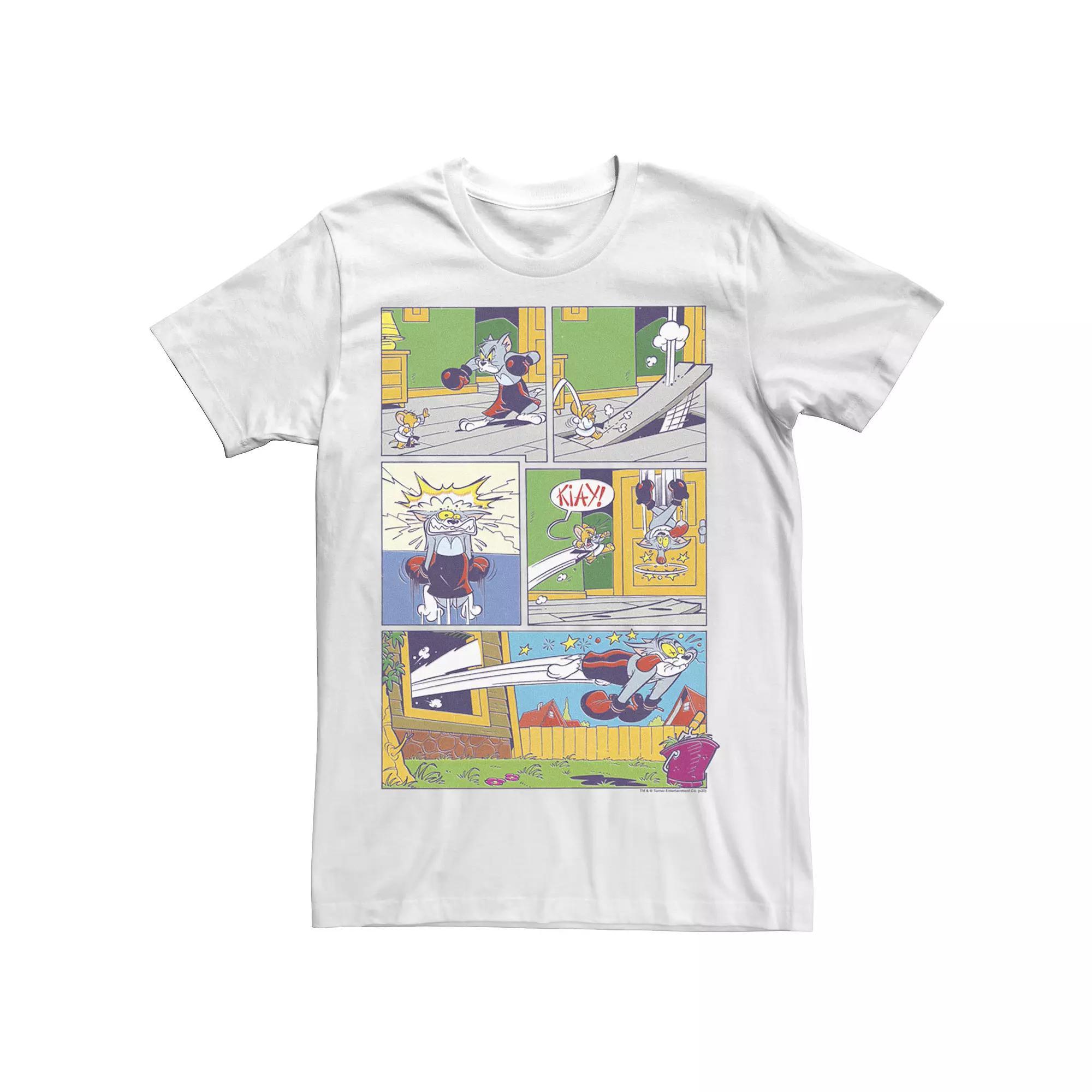 Men's Tom And Jerry Fight Scene Comic Panels Tee, Size: Small, White Product Image