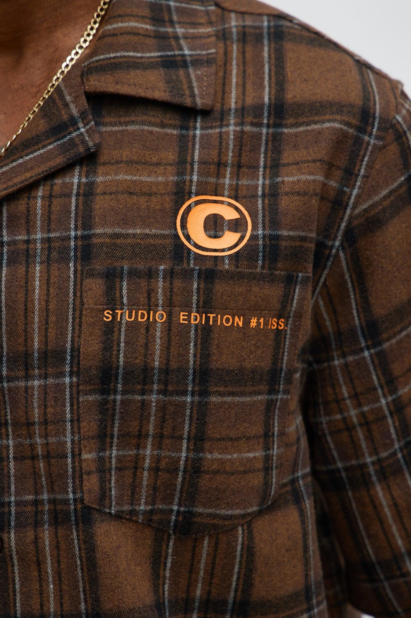 Culture Plaid Cropped Button Up Shirt - Brown Product Image
