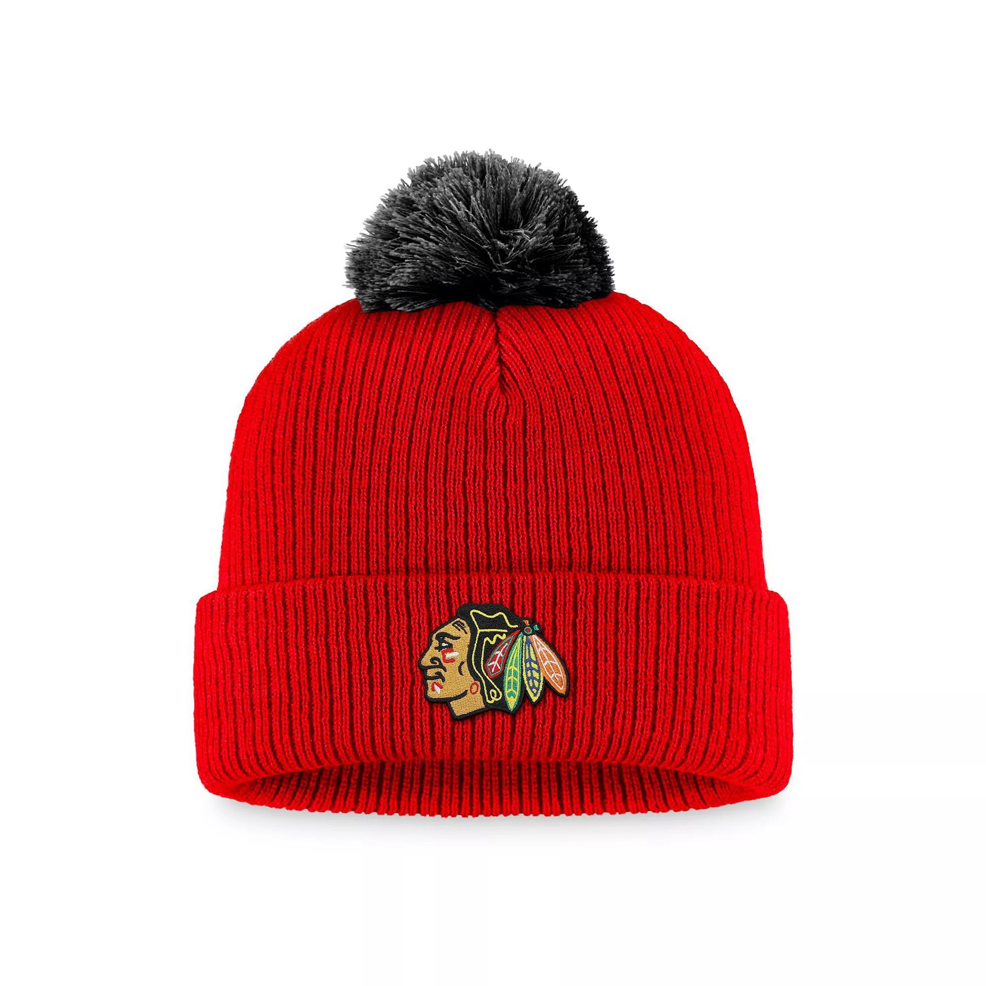 Men's Fanatics Branded Red Chicago Blackhawks Team Cuffed Knit Hat with Pom Product Image