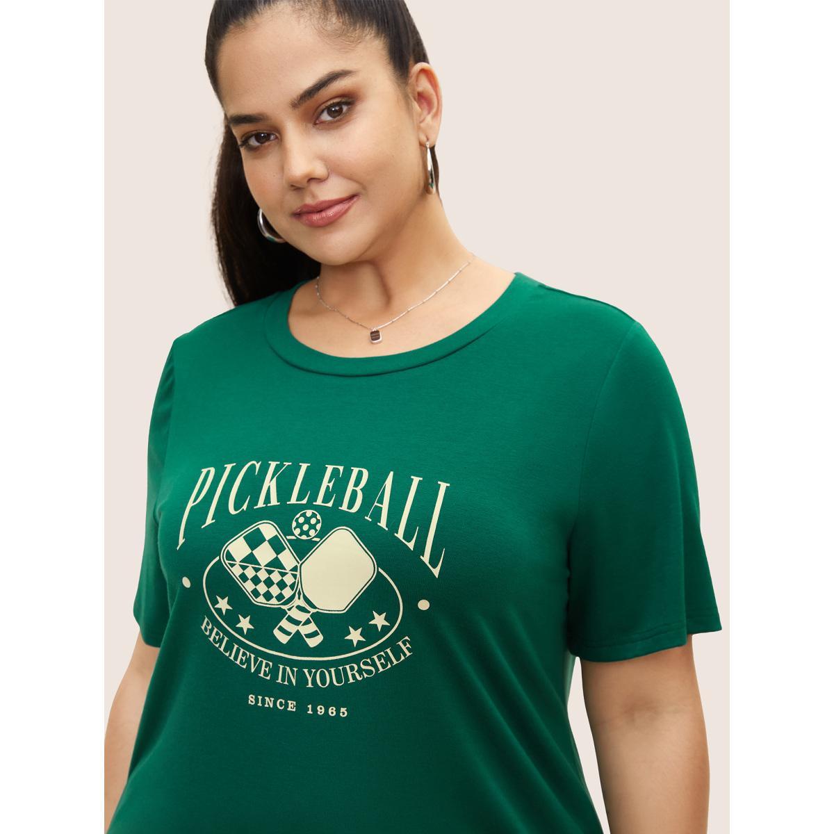 Plus Size Letter Print Crew Neck T-shirt Truegreen Women Casual Contrast Art&design Round Neck Everyday T-shirts BloomChic 10/M Product Image