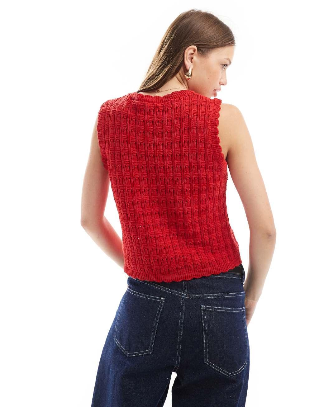 ASOS DESIGN scallop edge cardigan in red Product Image