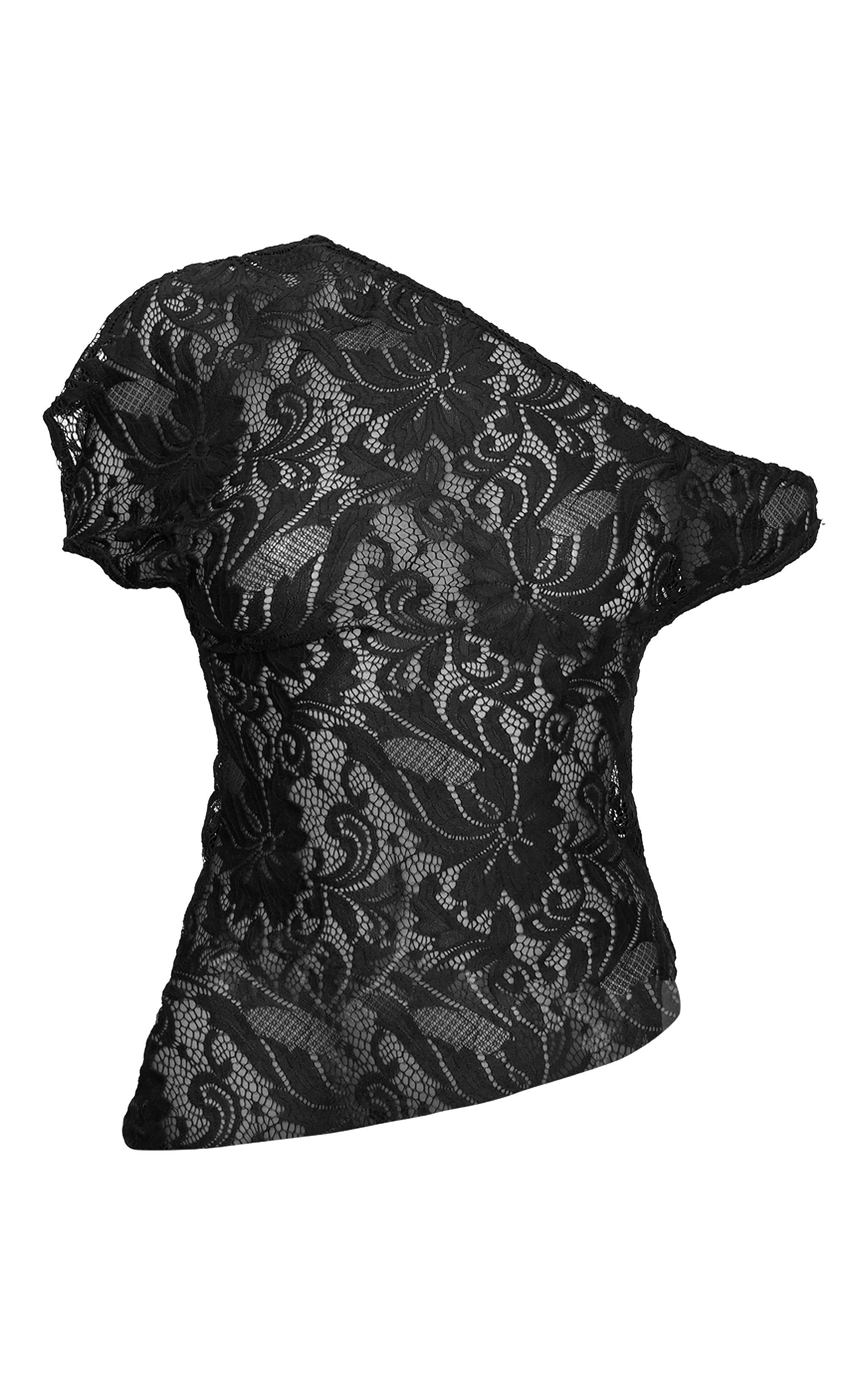 Black Lace Detail Asymmetric Longline Top Product Image