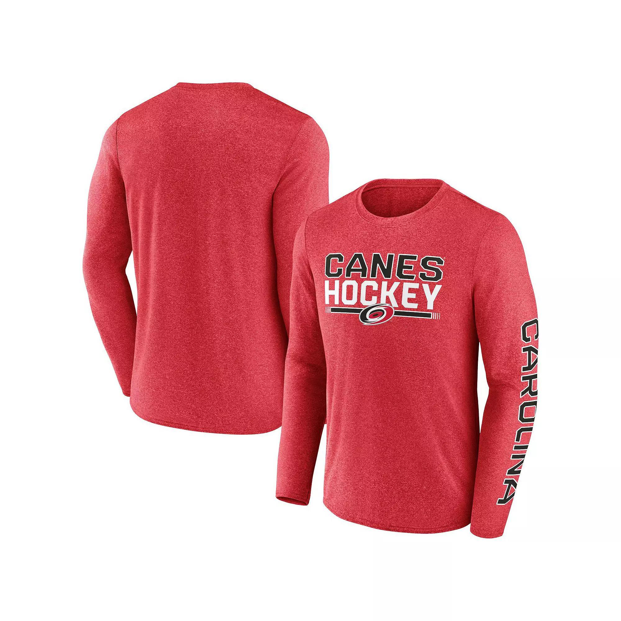 Men's Fanatics Heather Red Carolina Hurricanes Sweep Iconic Synthetic Long Sleeve T-Shirt,  Product Image