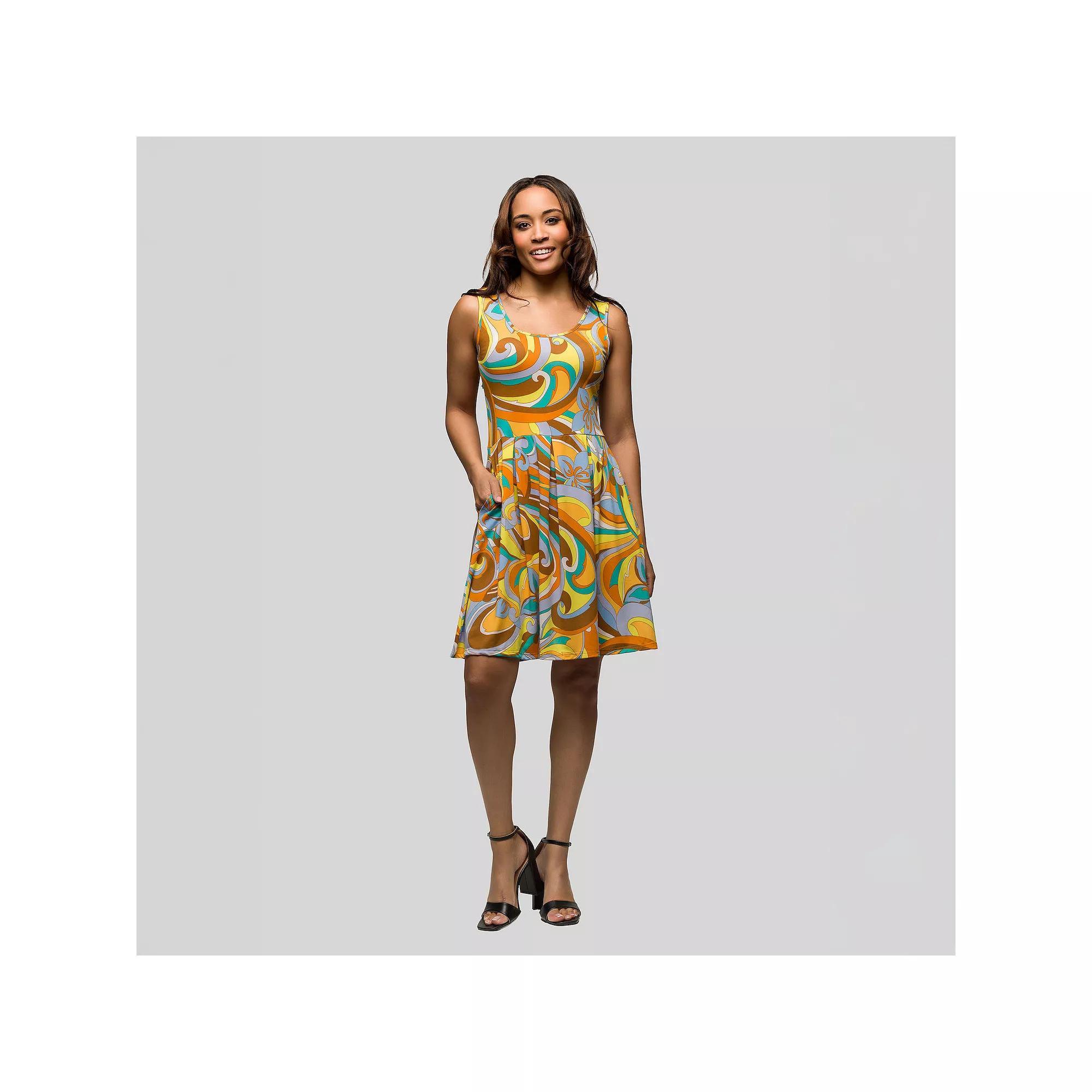 Women's 24Seven Comfort Apparel Sleeveless Pleated Mini Pocket Dress, Size: Small, Brown Team Product Image