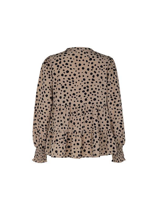 Long Sleeves Loose Elasticity Polka-Dot Split-Joint V-Neck Blouses&Shirts Tops Product Image