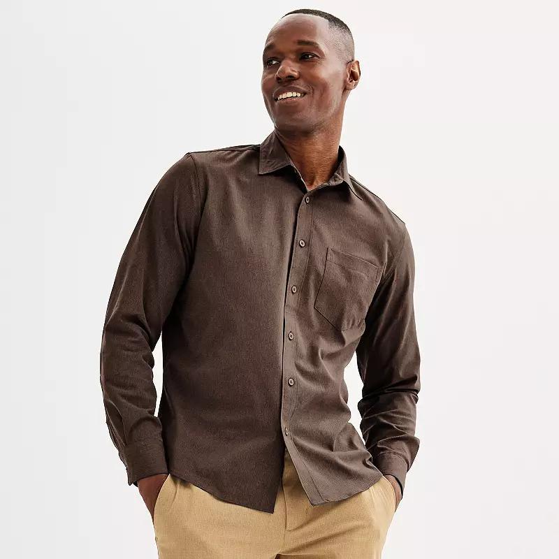 Men's FLX Performance Untucked-Fit Long Sleeve Button Down Shirt, Size: Medium, Brindle Product Image