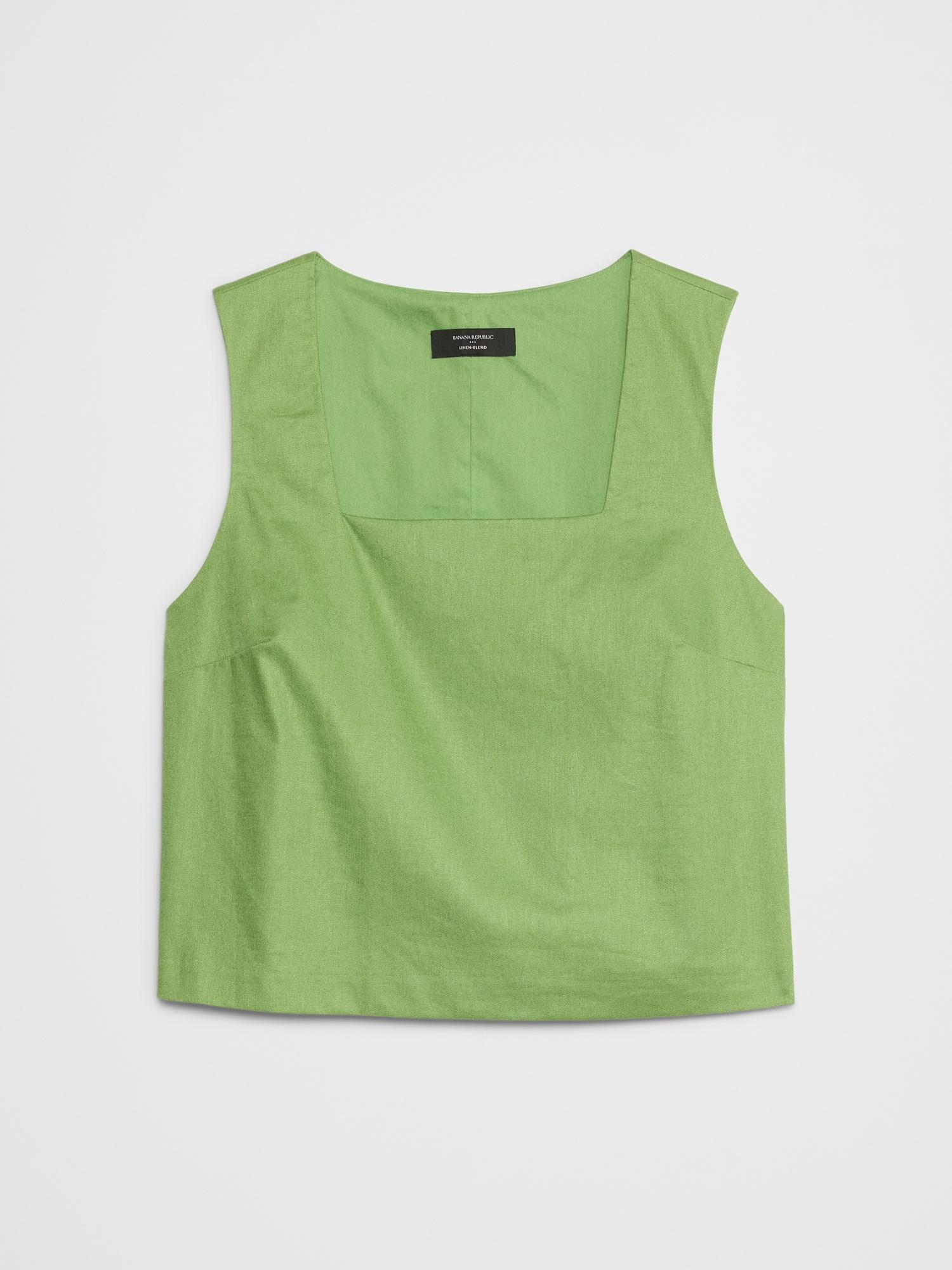 Linen-Blend Square-Neck Top Product Image