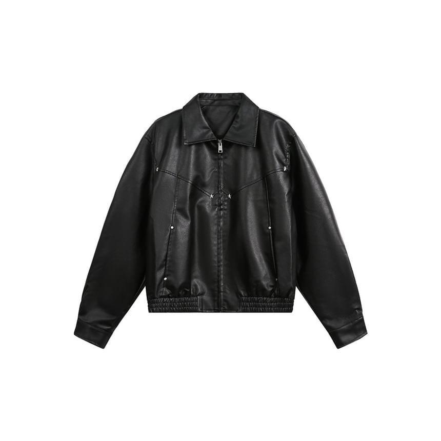 Faux-Leather Polo Jacket Product Image