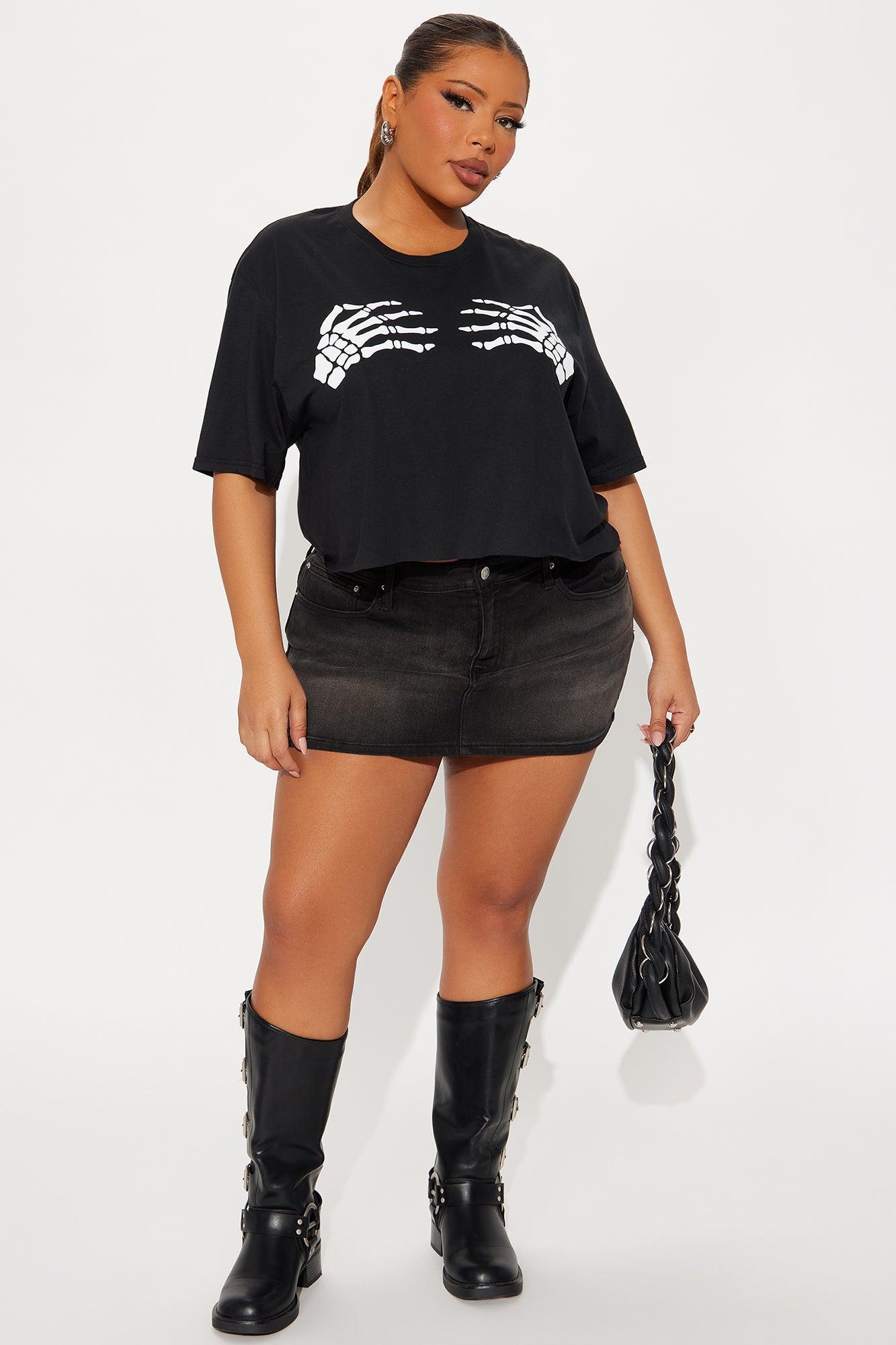 Skeleton Hands Cropped Tee - Black Female Product Image