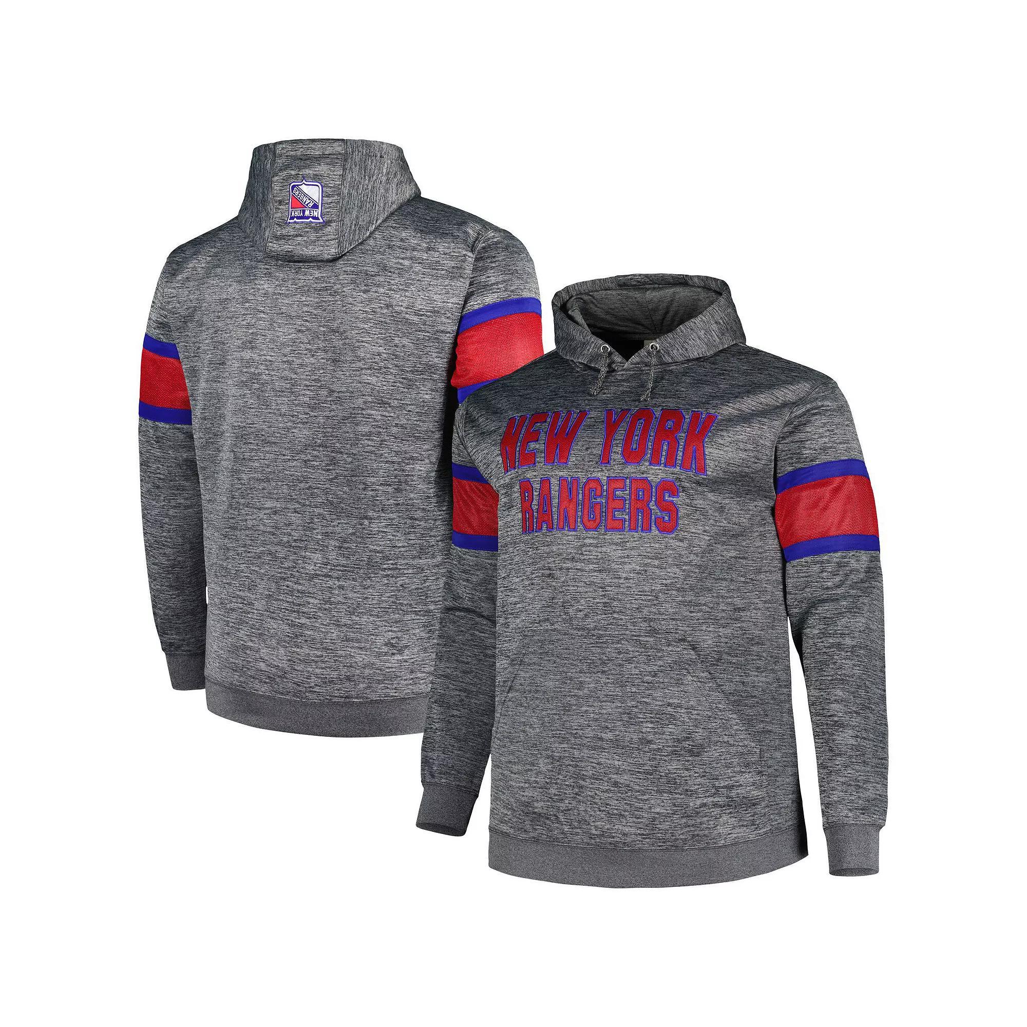 Men's Heather Charcoal New York Rangers Big & Tall Stripe Pullover Hoodie, Size: 5XB, Ran Charco Product Image