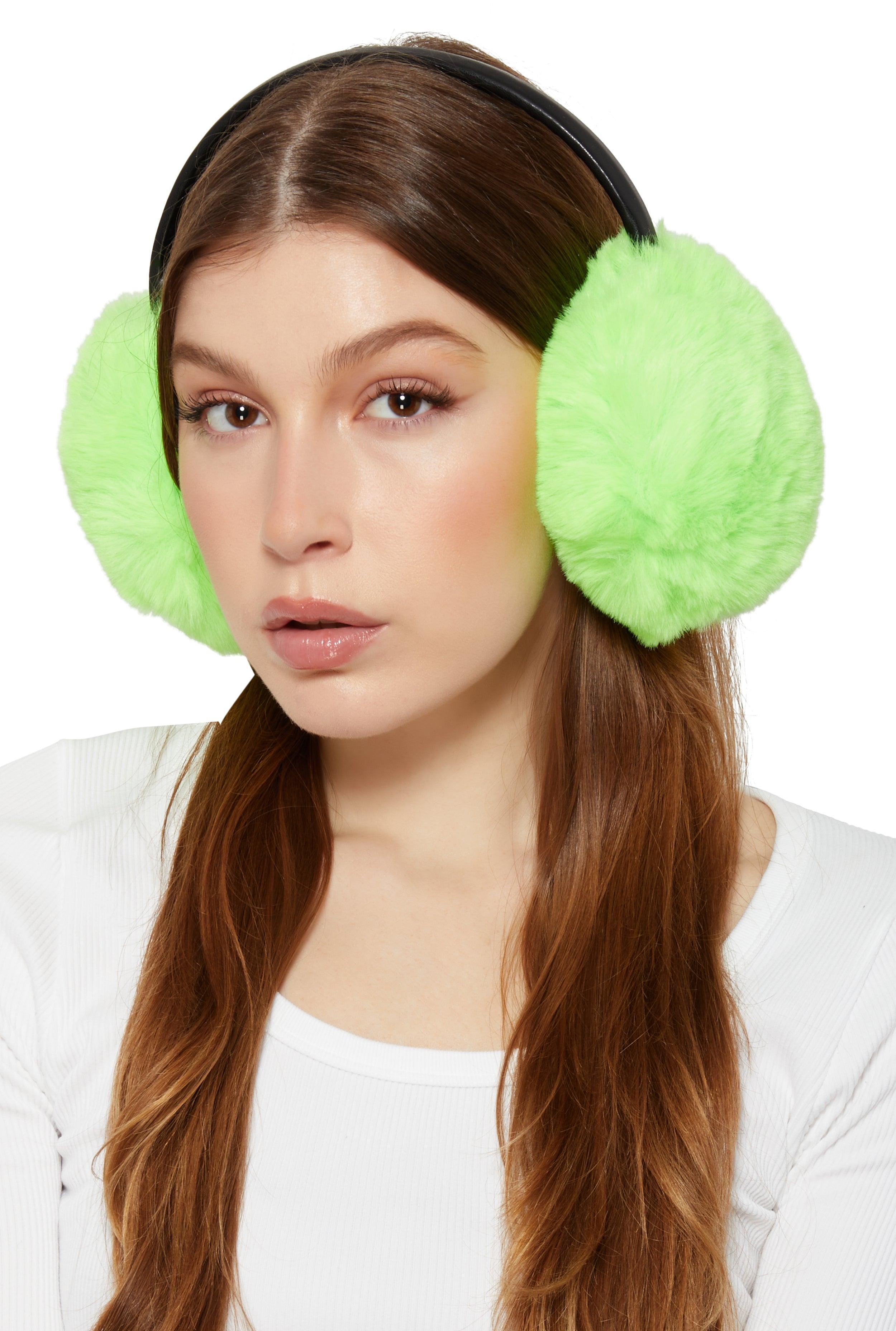 Womens Faux Leather Band Faux Fur Earmuffs Product Image