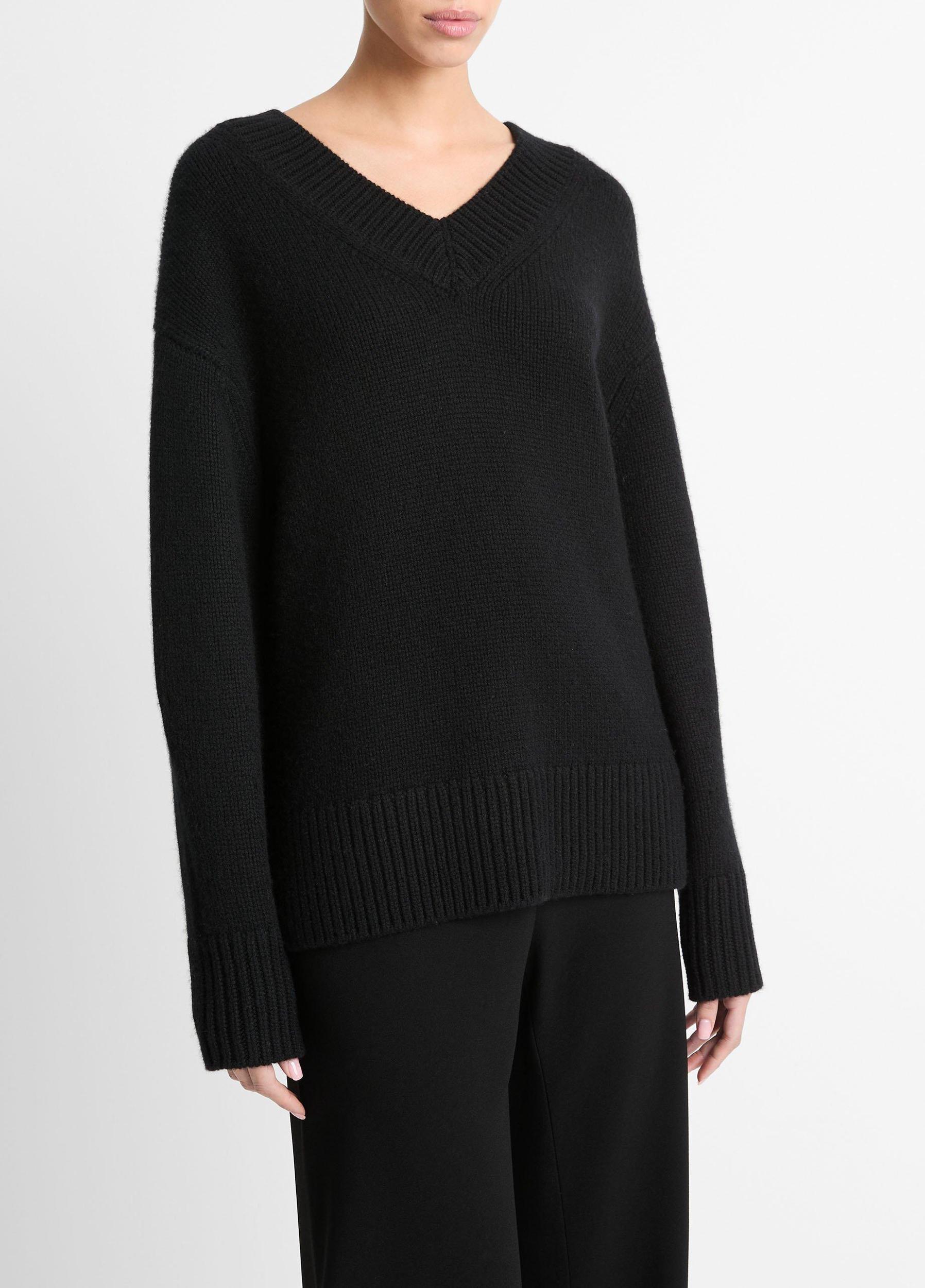 Wool and Cashmere Drop-Shoulder V-Neck Sweater Product Image