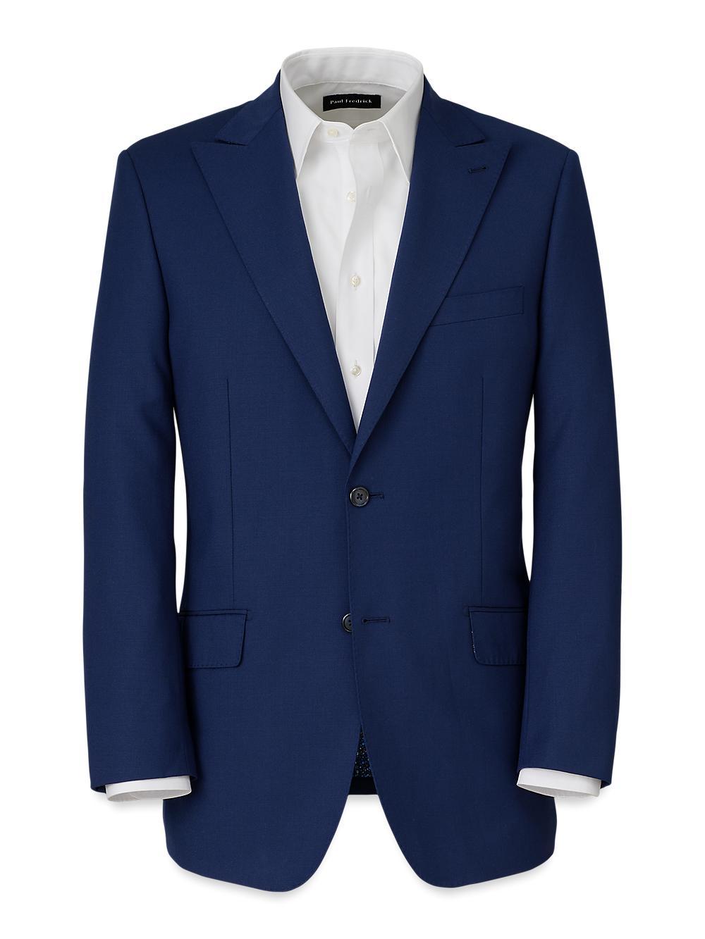 Wool Stretch Bengaline Peak Lapel Suit Jacket - Blue Product Image