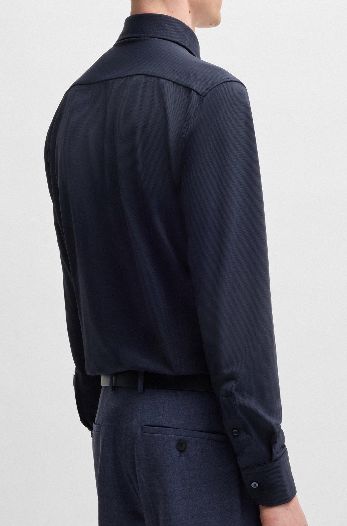 Slim-fit shirt in structured performance-stretch jersey Product Image