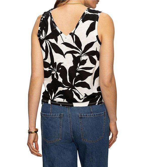 Sanctuary Knit Leaf Print V-Neck Sleeveless Tie Front Tank Product Image