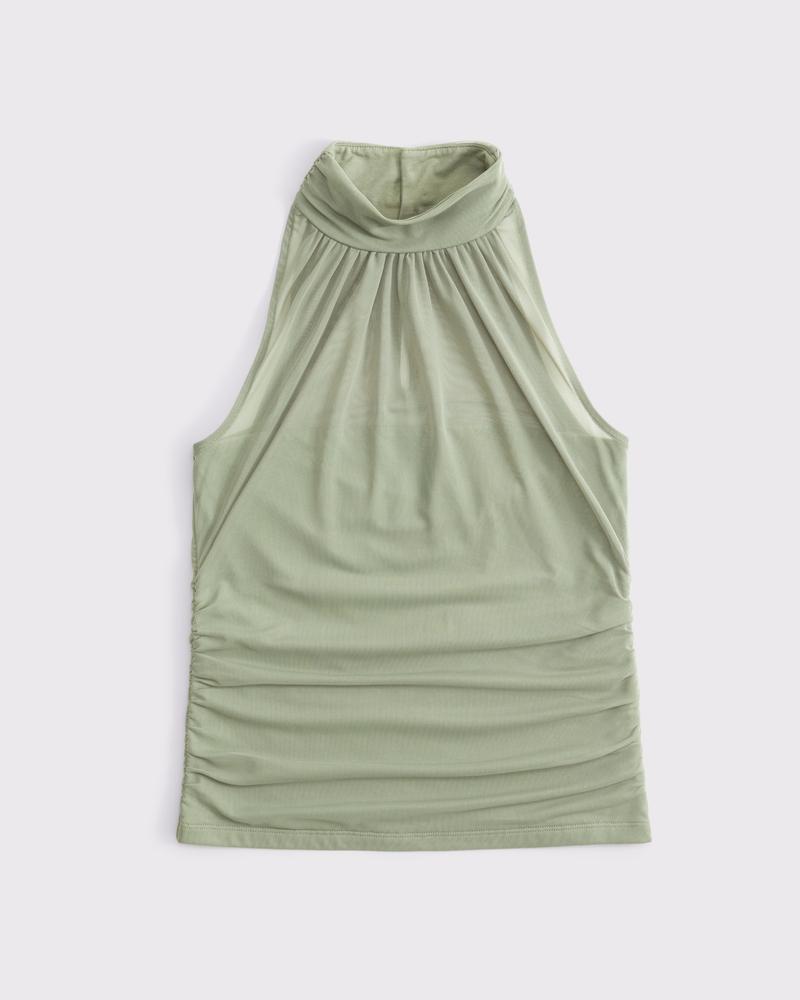 Ruched Mesh Halter Top Product Image