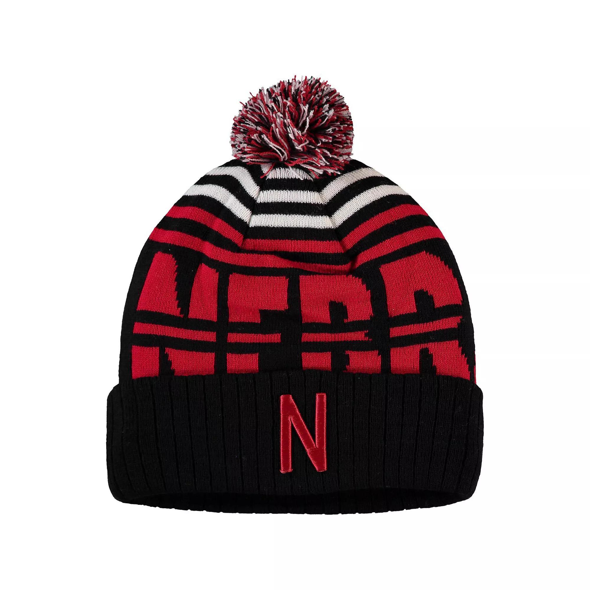 Men's Top of the World Black/Scarlet Nebraska Huskers Colossal Cuffed Knit Hat with Pom Product Image
