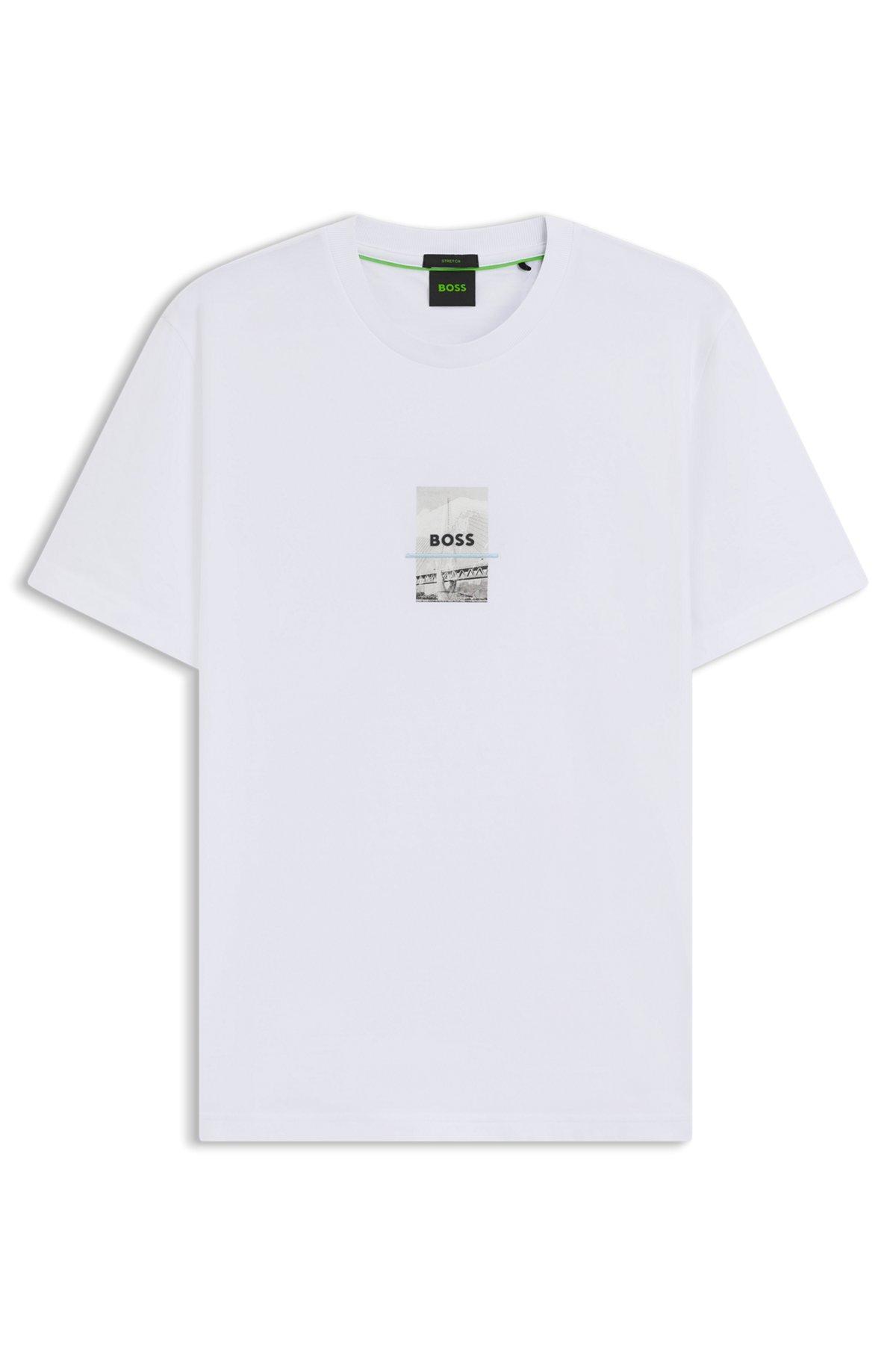 BOSS - Relaxed-fit T-shirt in stretch cotton with photo print - White Product Image