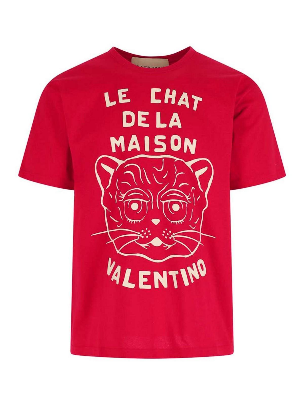 VALENTINO Graphic Print House Cat Crew Neck T-shirt In Red Product Image