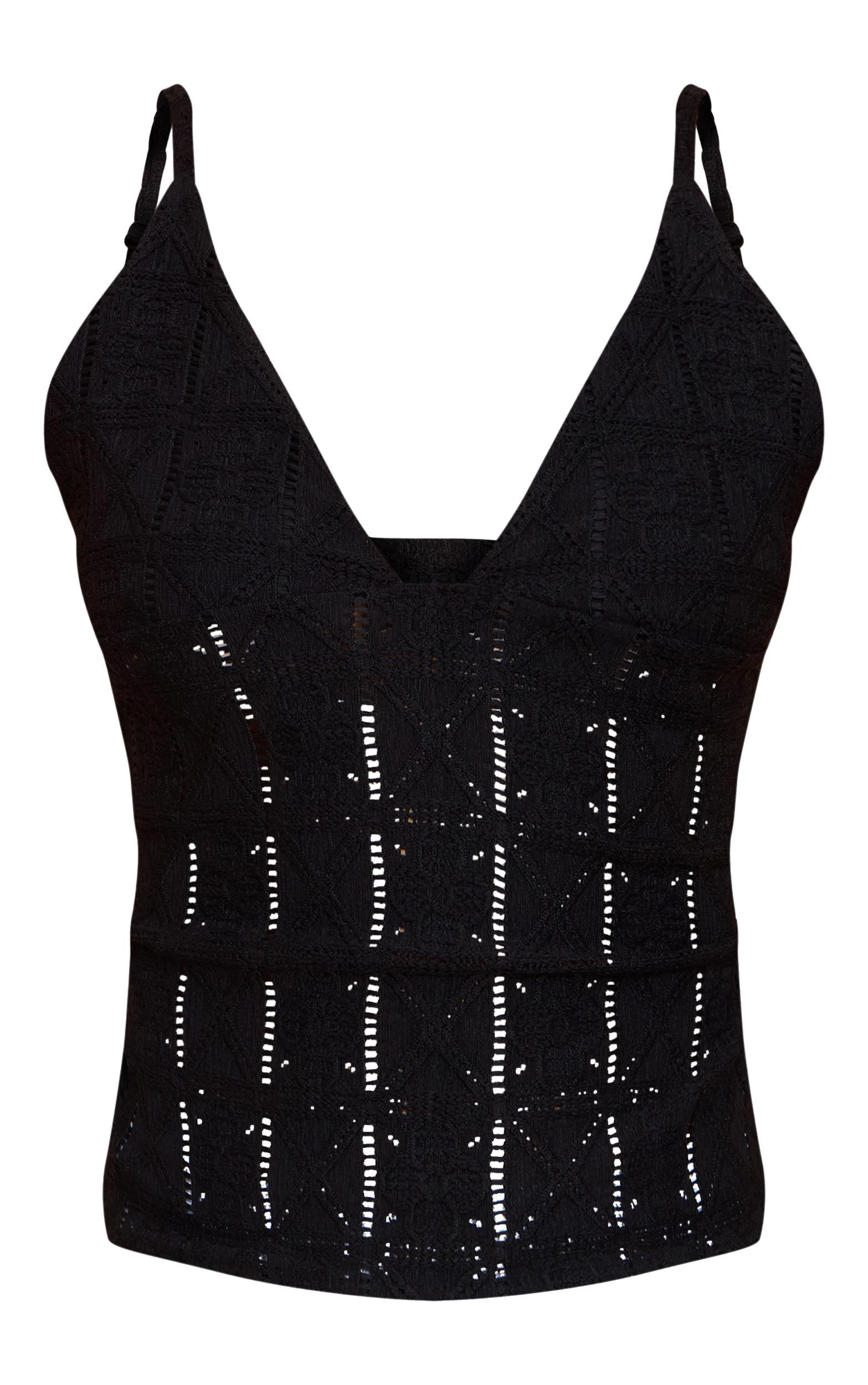 Black Crochet Textured Cami Top Product Image