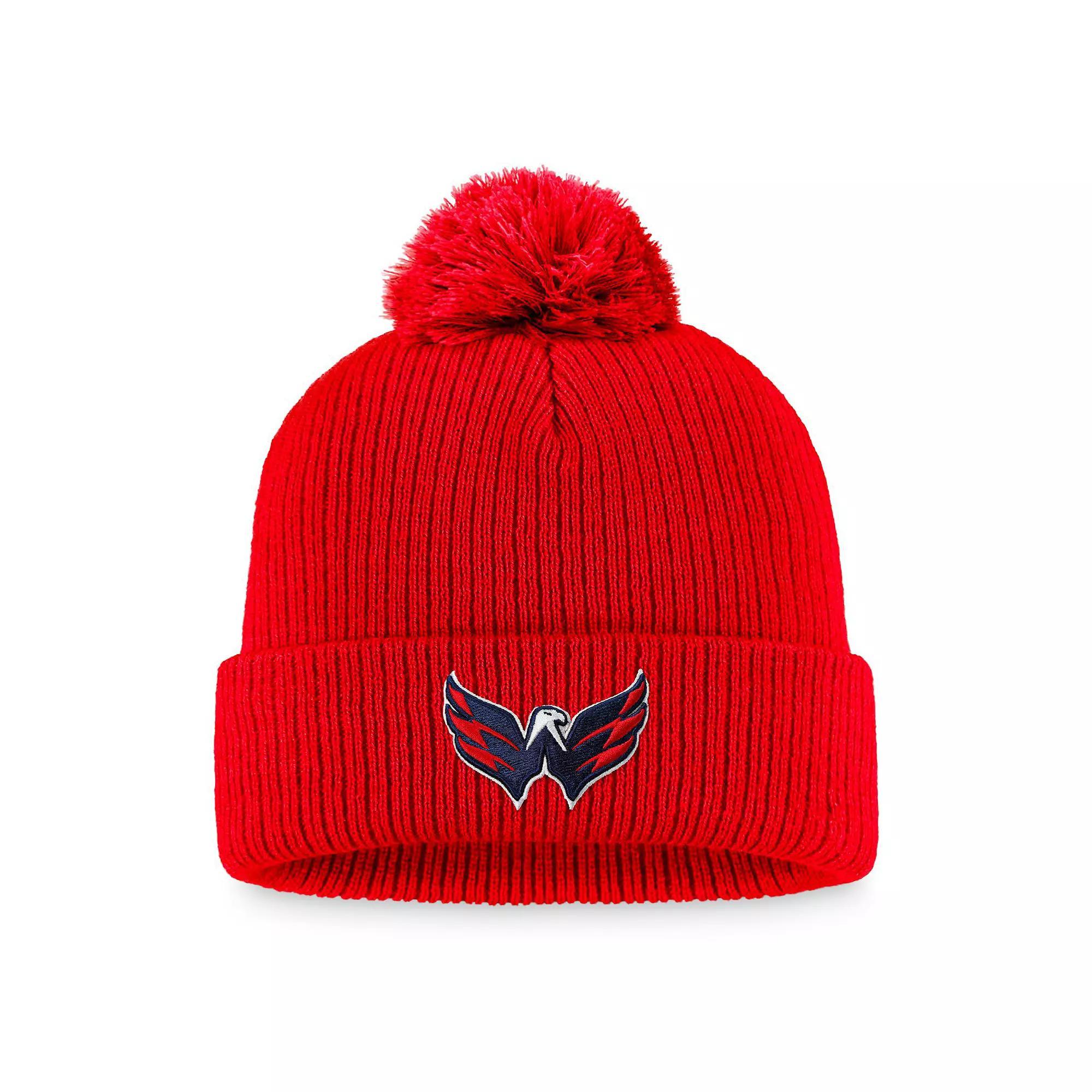 Men's Fanatics Branded Red Washington Capitals Core Primary Logo Cuffed Knit Hat with Pom Product Image