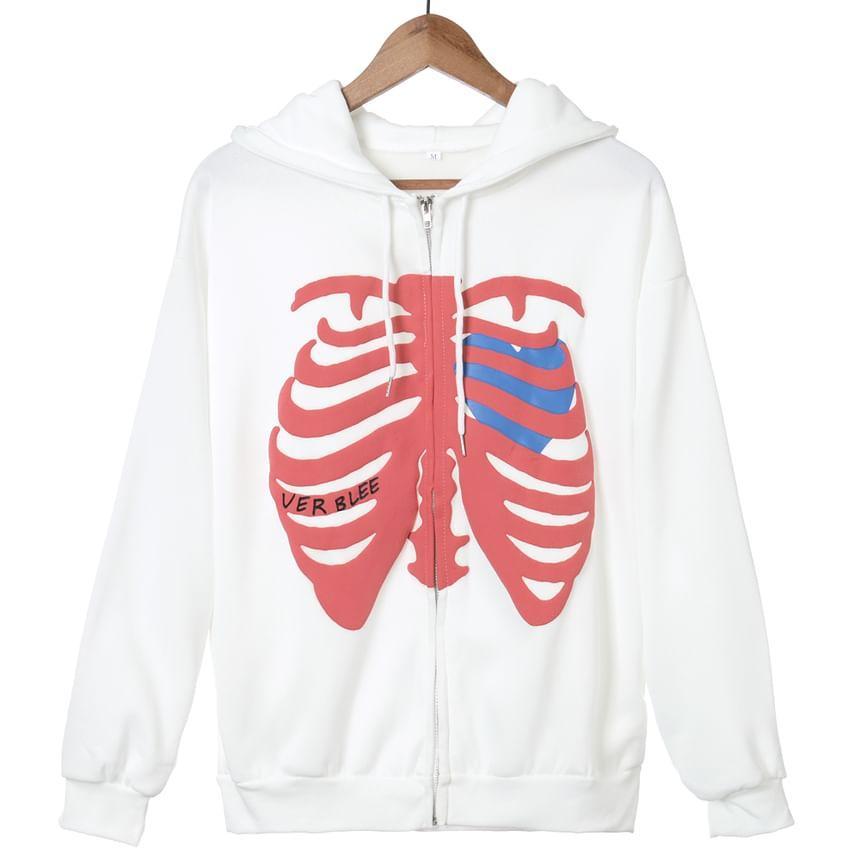 Rib Cage Print Zip-Up Hoodie Product Image