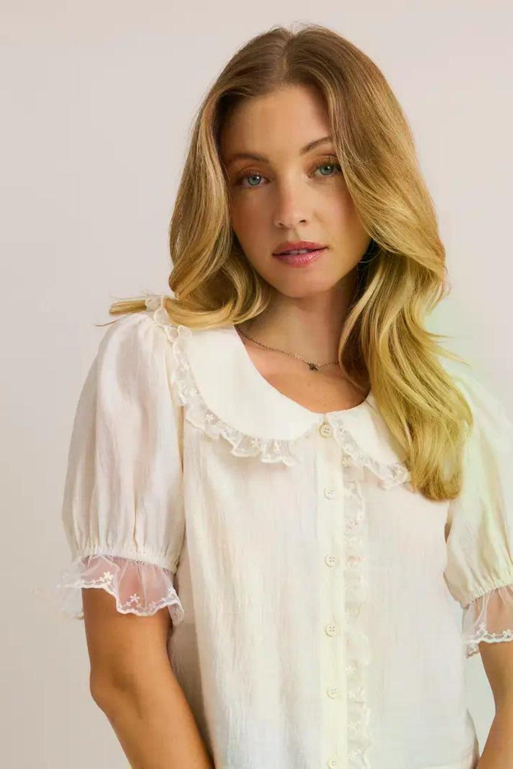 Lace Trim Detailed Collared Top Product Image