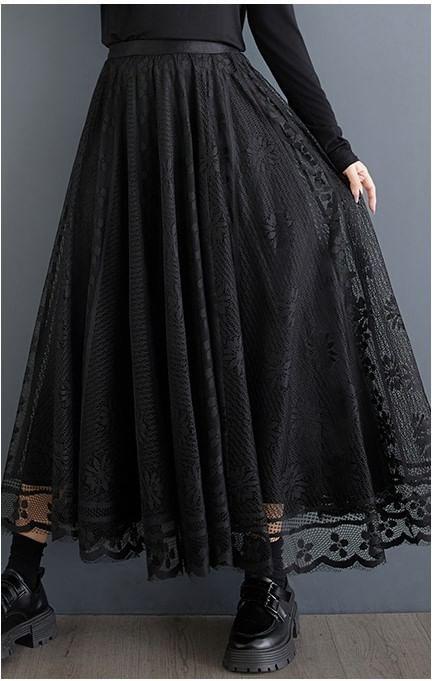 High Rise Lace Maxi A-Line Skirt Product Image