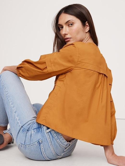 Embroidered Cotton Poplin Popover Top Product Image