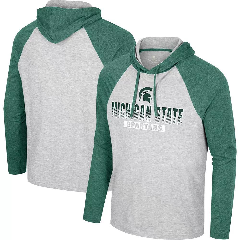 Men's Colosseum  Heather Gray Michigan State Spartans Hasta La Vista Raglan Hoodie Long Sleeve T-Shirt, Size: Large, Grey Product Image