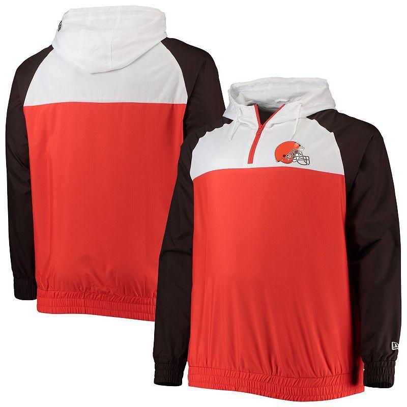Men's New Era Orange/Brown Cleveland Browns Big & Tall League Raglan Quarter-Zip Hoodie, Size: 3XB Product Image