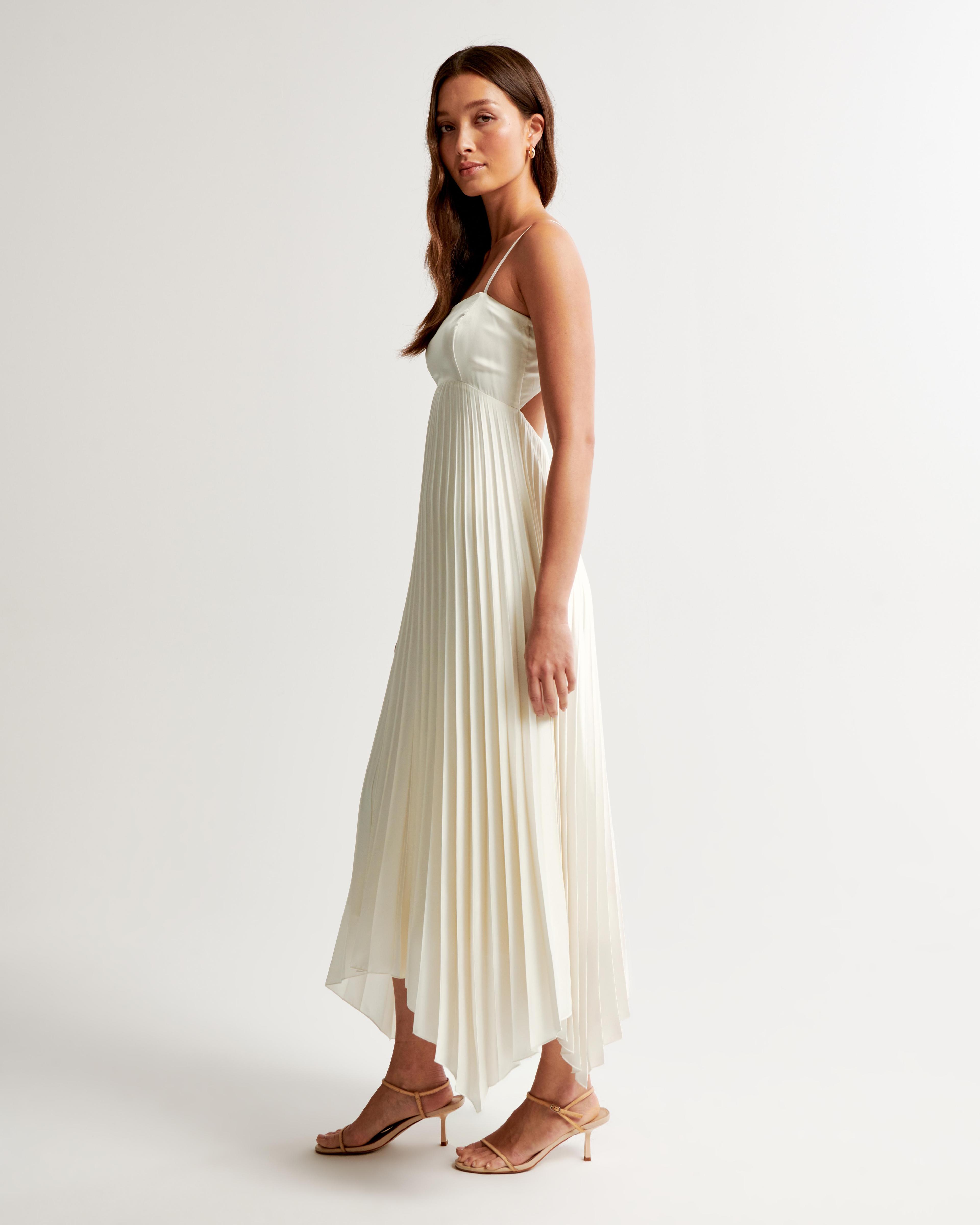 The A&F Giselle Clasp-Back Pleated Midi Dress Product Image