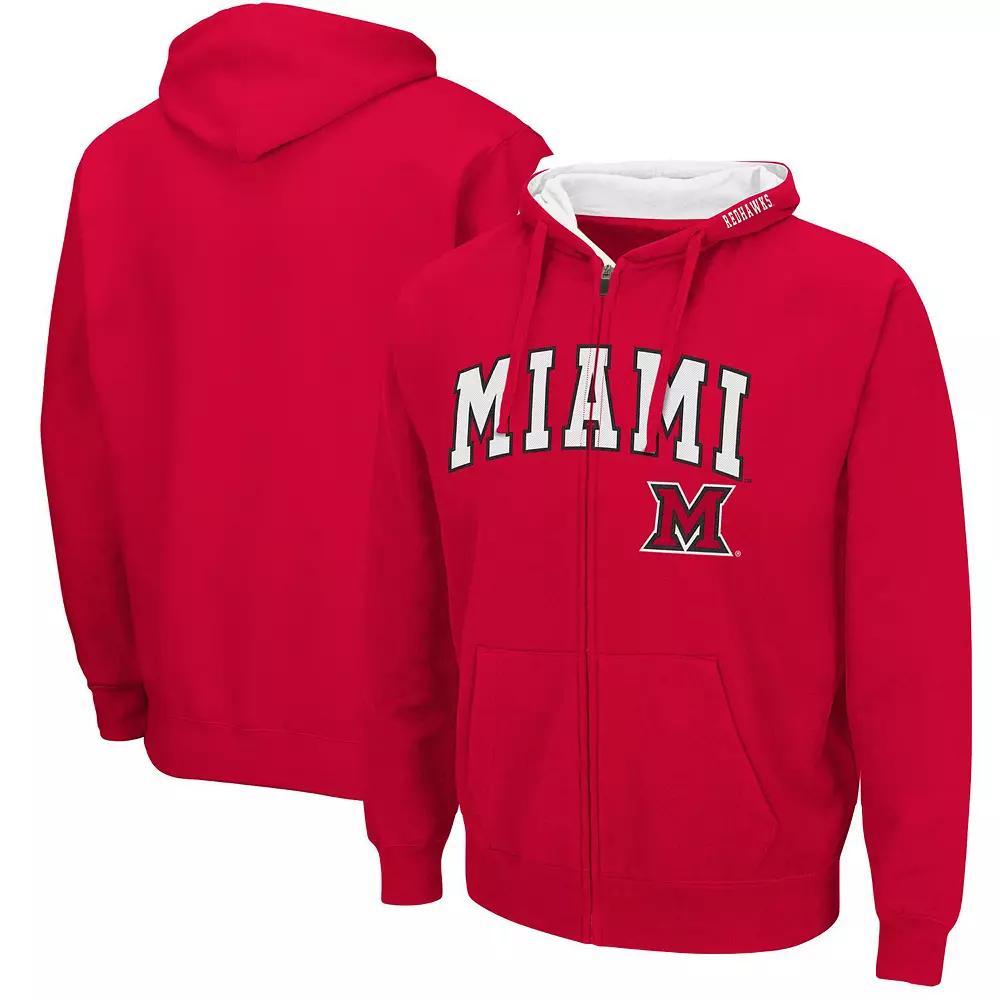Men's Colosseum Red Miami University RedHawks Arch & Logo 3.0 Full-Zip Hoodie, Size: Large, Moh Red Product Image