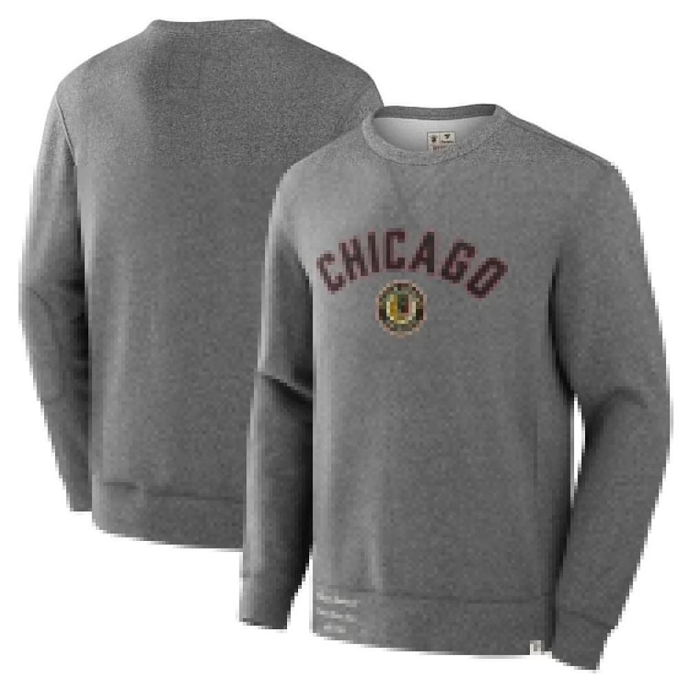 Men's Fanatics Heather Gray Chicago Blackhawks Decades Collection Legendary Fleece Pullover Sweatshirt,  Product Image