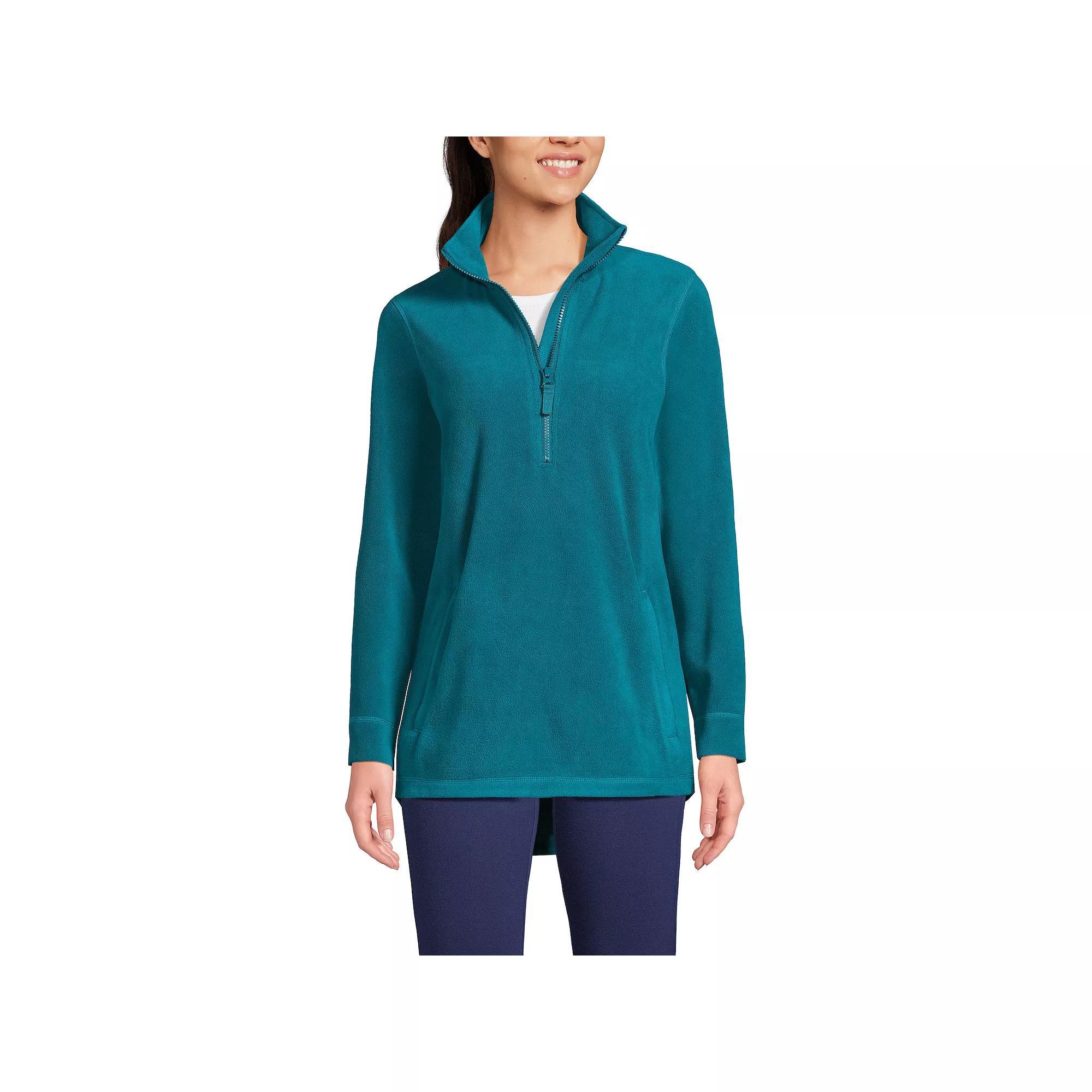 Petite Lands' End Fleece Shirt Tail Quarter-Zip Pullover, Women's, Size: Large Petite, Evening Blue Product Image