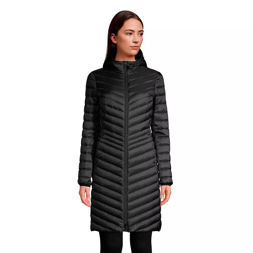 Women's Lands' End Hooded Wanderweight Ultralight Packable Long Down Coat, Size: Large, Black Product Image