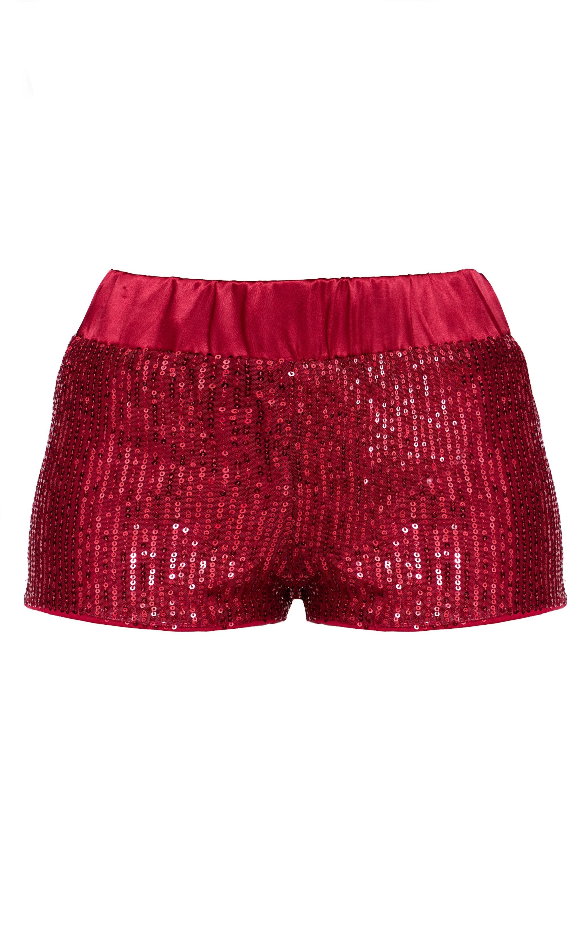 Burgundy Waistband Detail Sequin Mini Shorts Product Image