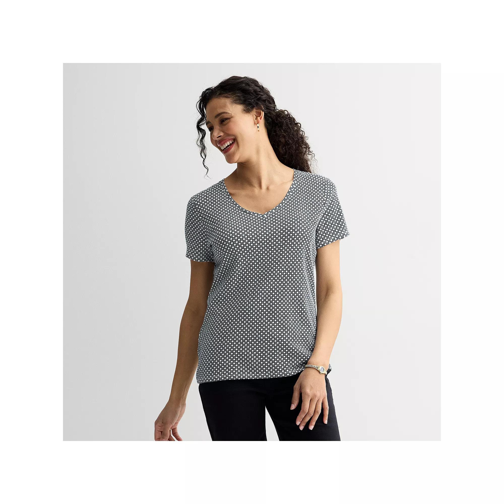 Women's Croft & Barrow® Essential V-Neck Tee, Size: XXL, Blue Micro Ratan Product Image