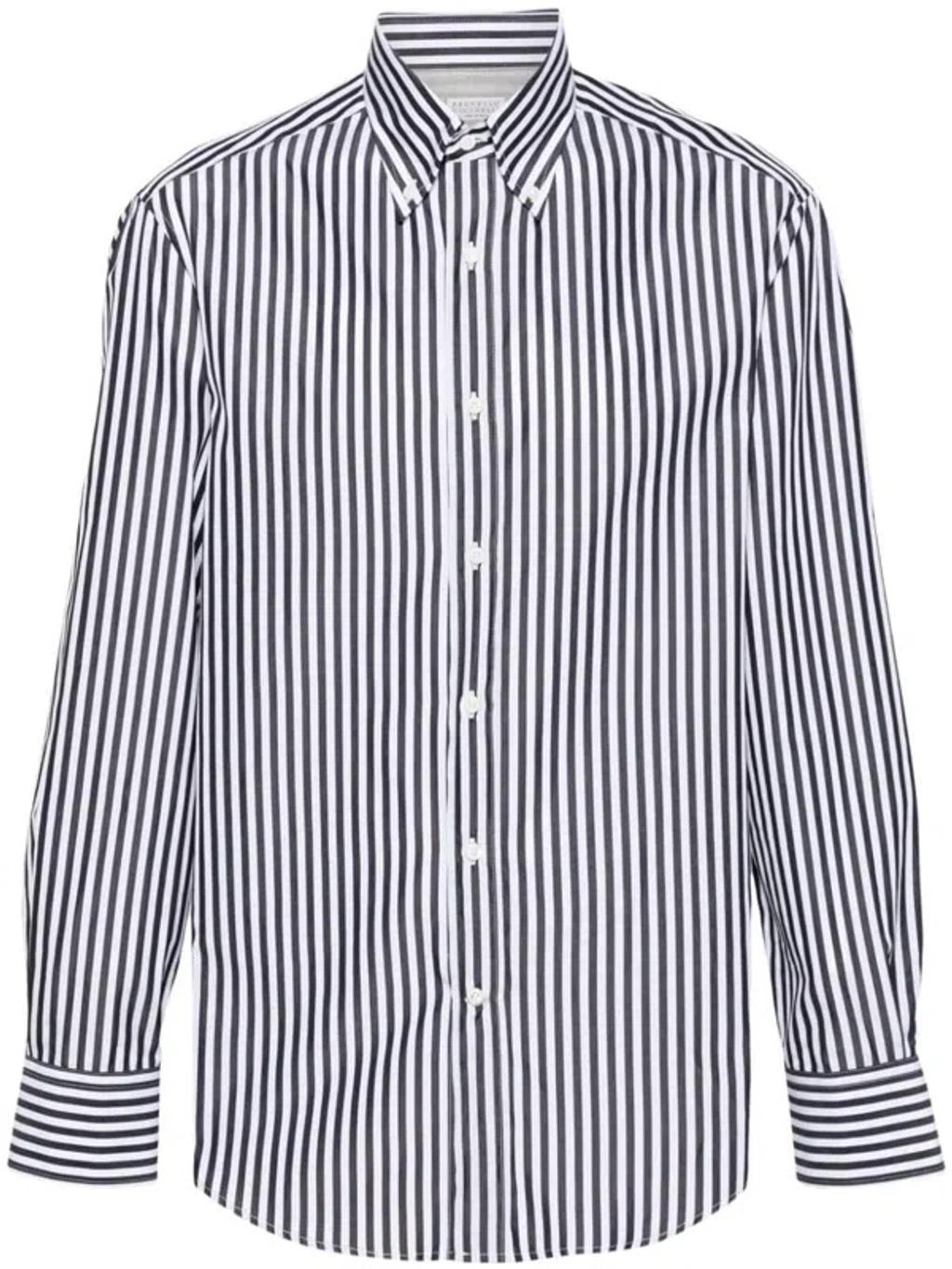 BRUNELLO CUCINELLI Stripe-printed Cotton Shirt In Purple Product Image