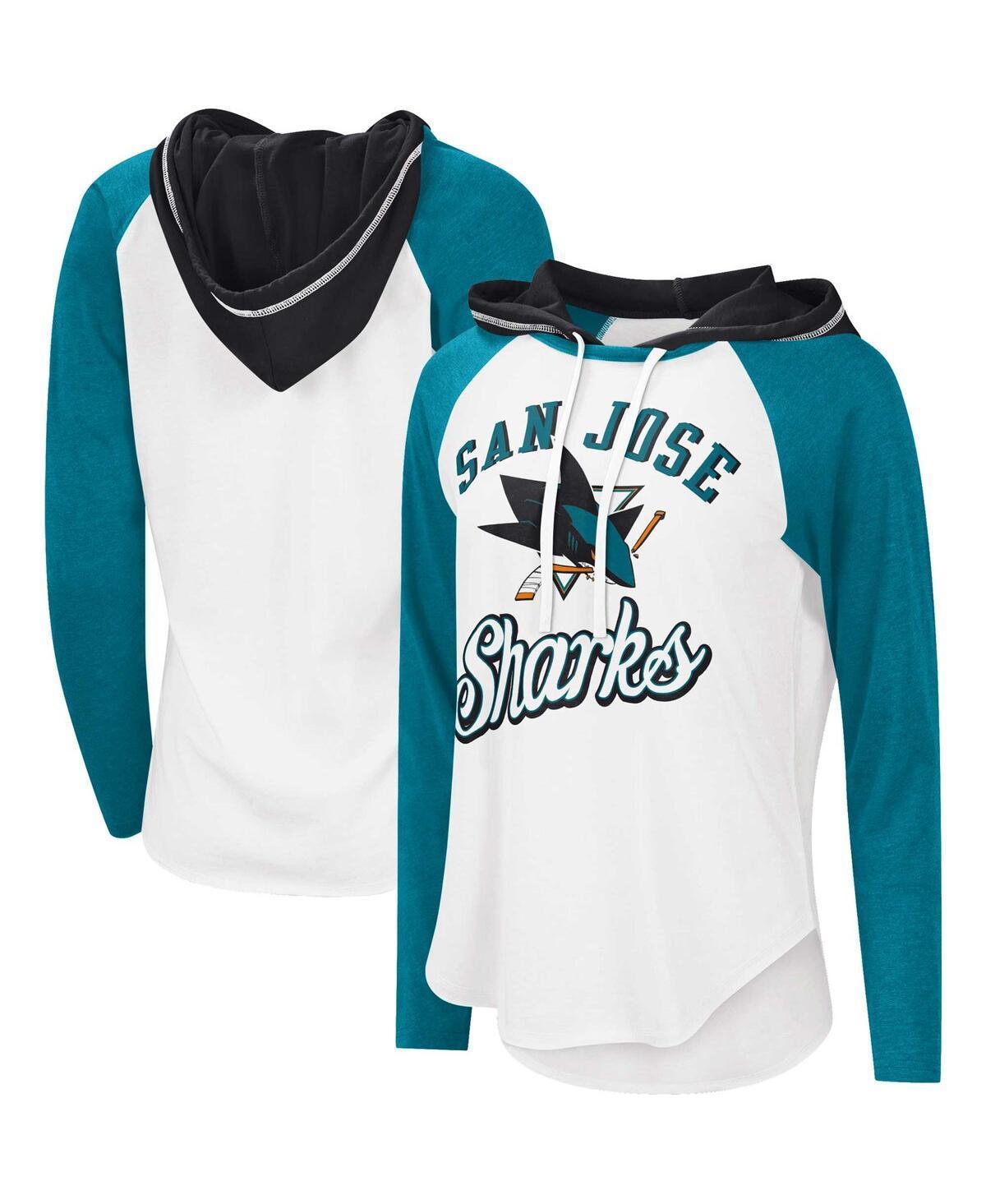 Womens Starter White/Teal San Jose Sharks MVP Raglan Hoodie T-Shirt Product Image