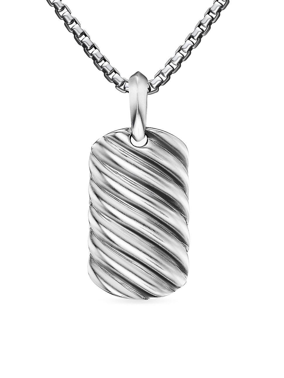 Mens Sculpted Cable Tag in 18K White Gold, 27MM Product Image