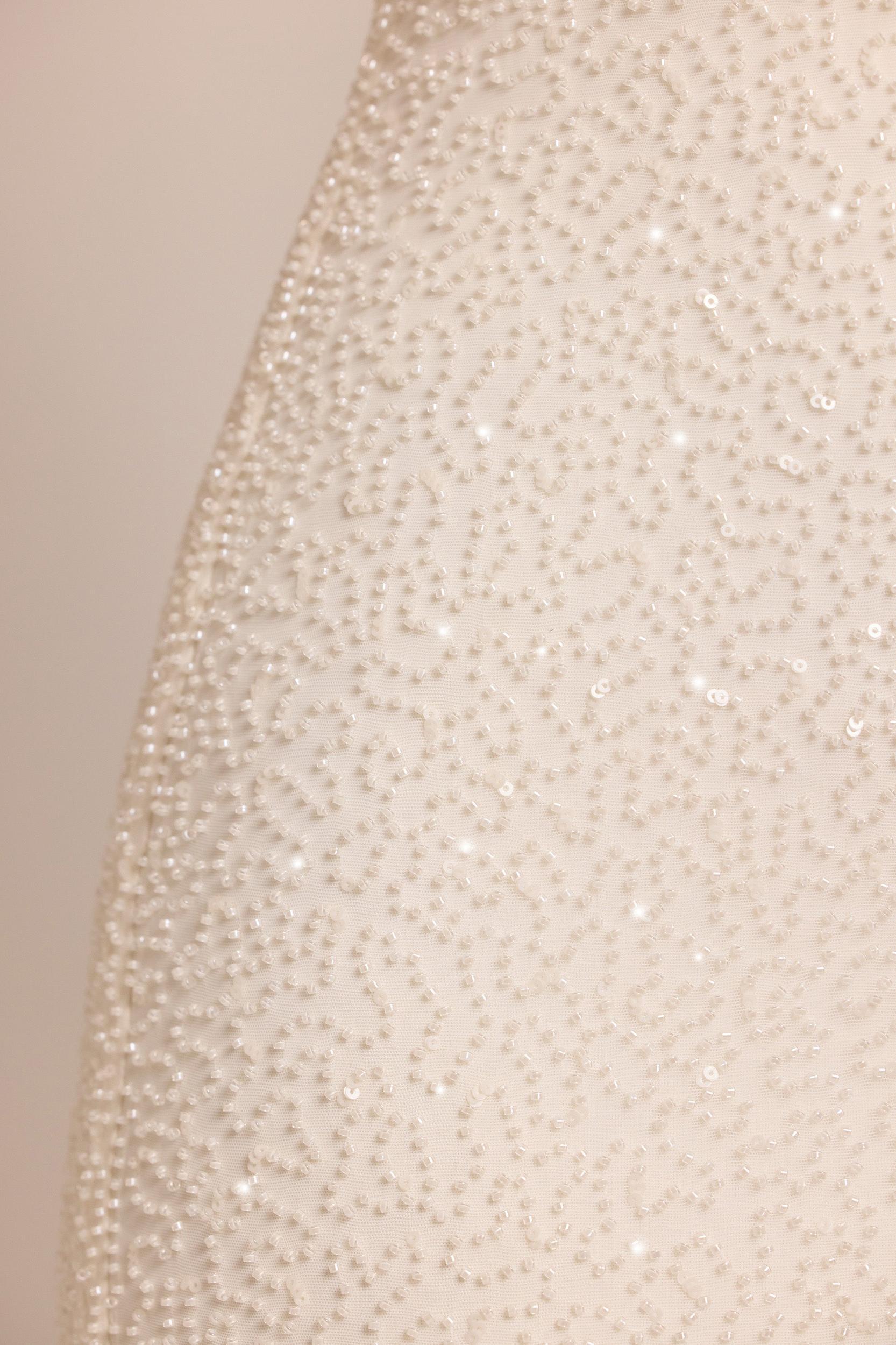 Embellished Square Neck Mini Dress in White Product Image