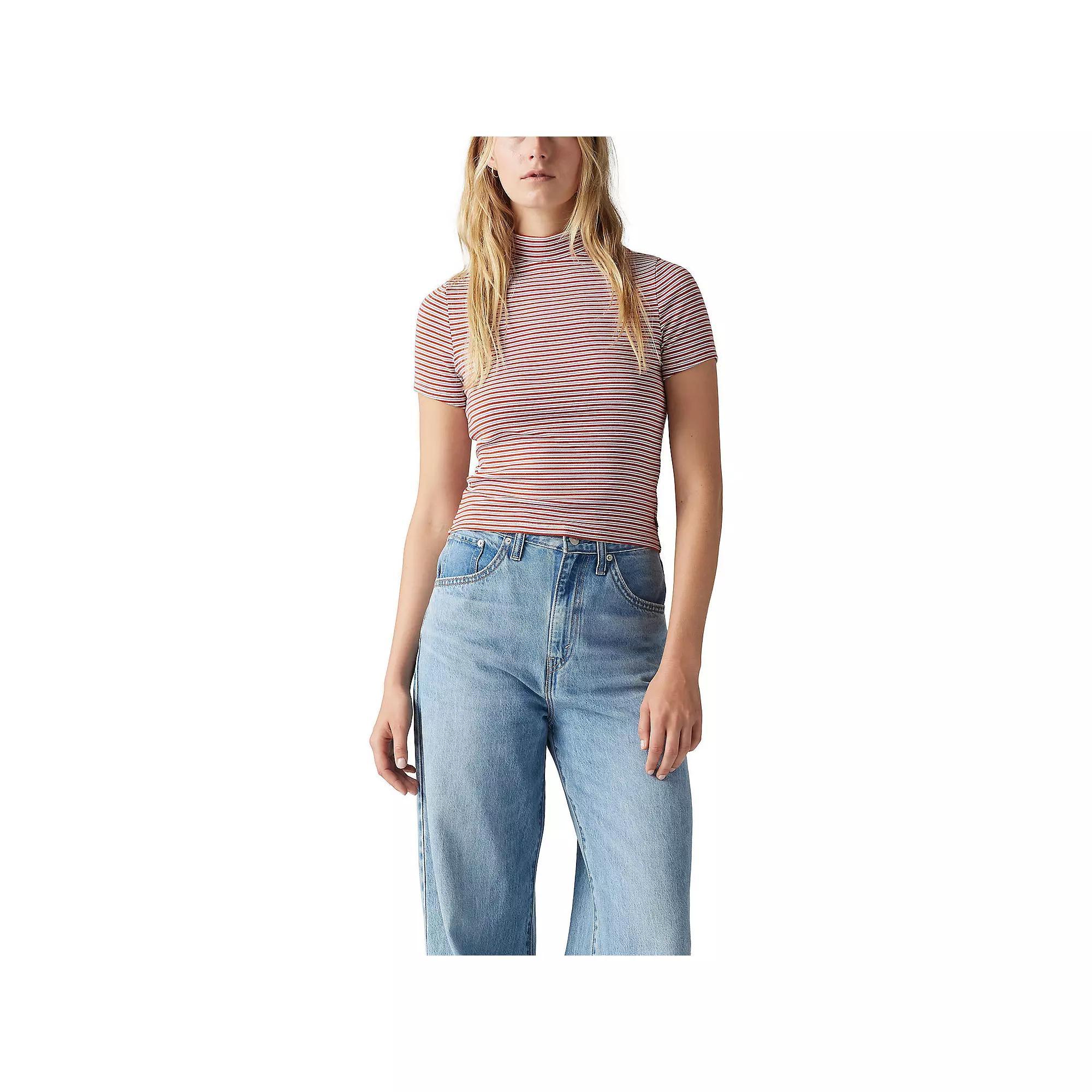 Women's Levi's® Effortless Short Sleeve Mock Neck Tee, Size: XL, Tumeric Stripe Red Product Image
