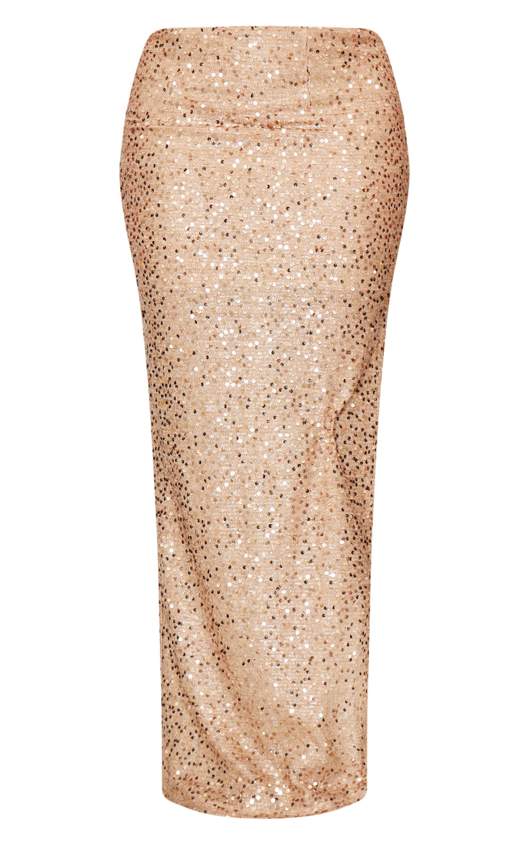 Shape Gold Sequin Maxi Skirt Product Image