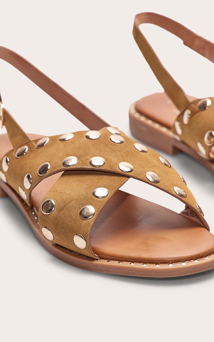Tan Faux Suede Studded Sling Back Sandal Product Image