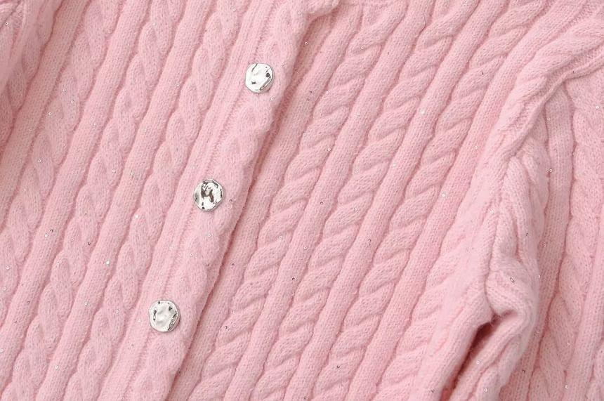 Plain Button-Up Cable Knit Cardigan Product Image