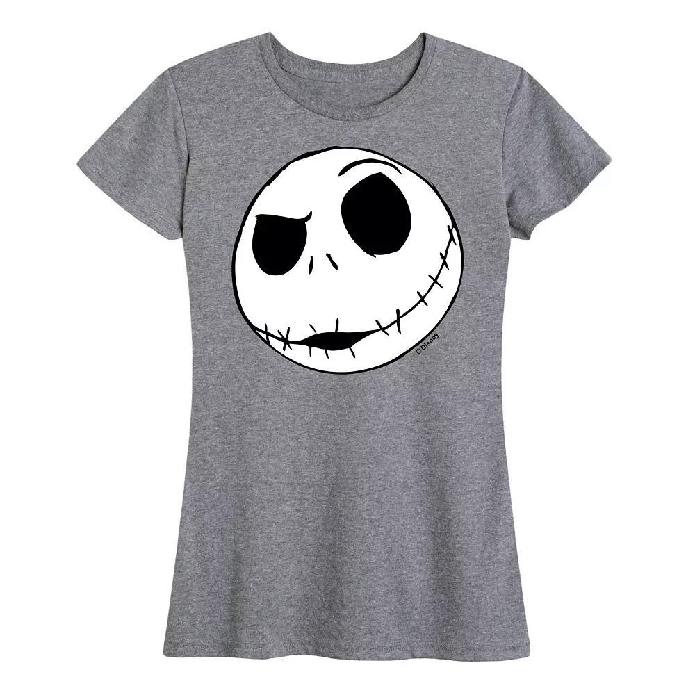 Disney's Nightmare Before Christmas Women's Jack Face Graphic Tee, Girl's, Size: Large, Light Gray Product Image